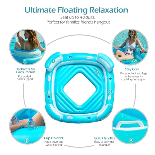 Jasonwell Floating Island Pool Float - Inflatable 4-Person Lounger Raft with Cupholders Z36323