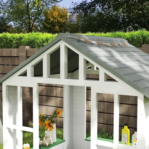 Outsunny Kids Wooden Playhouse with Working Door and Windows, White O609
