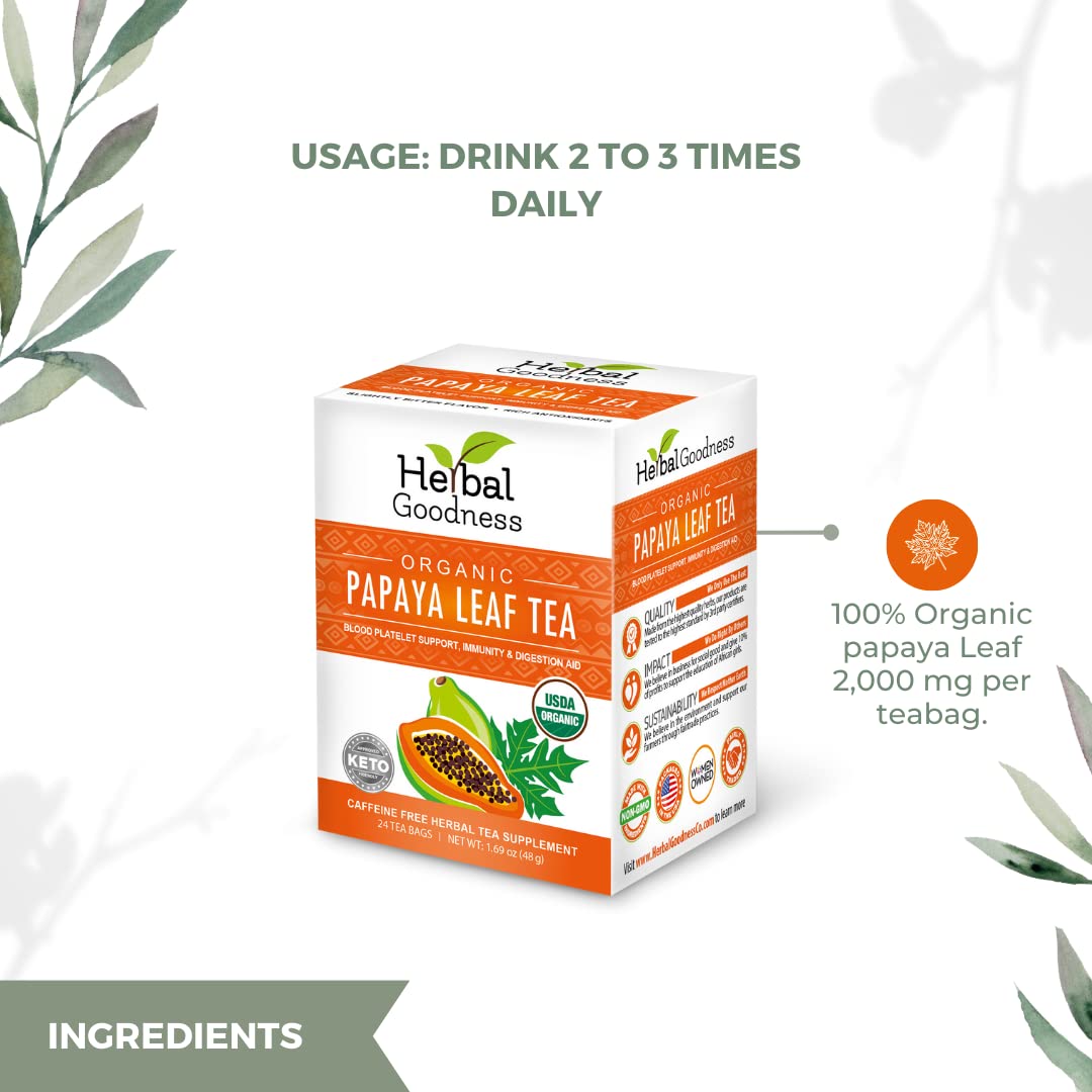 Organic Papaya Leaf Extract Tea 24 Bags for Platelets & Digestive Health P5284