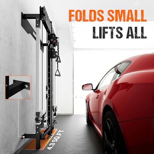 WM3-V4 Folding Wall Mounted Squat Rack with Dual Pulley System L11563