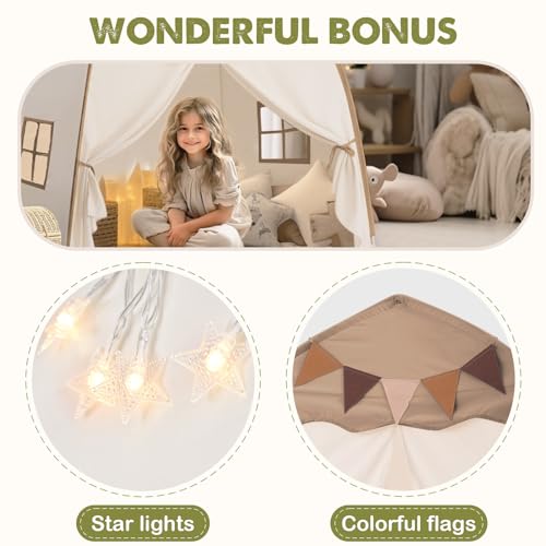 Extra Large Kids Play Tent with Star Lights, Portable & Foldable Teepee B40178