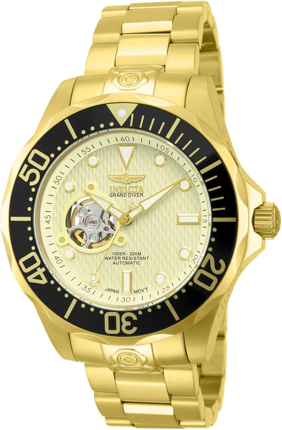 Invicta Men's 13710 Grand Diver Automatic Gold Textured Dial 18k Gold Ion-Plated Stainless Steel Watch