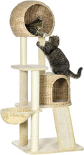 PawHut 59 Inch Cat Tree for Indoor Cats, Cat Tower with Cat Condo, Hammock, Perches, Scratching Posts, Ramp for Large Cats, Beige