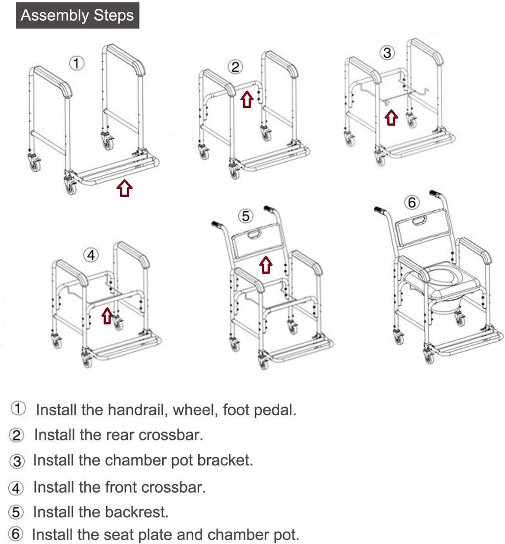 HEALTHLINE Shower Bedside Commode Chair Padded Seat With Wheels by Healthline, Medical Commode Toilet Rolling Shower Chair With Casters (4 Wheels Brakes), Commode Padded Backrest and Seat