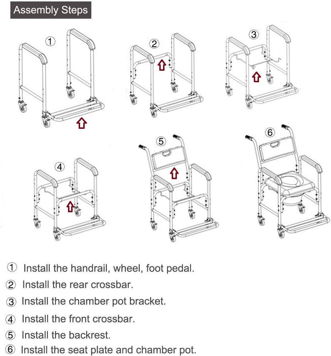 HEALTHLINE Shower Bedside Commode Chair Padded Seat With Wheels by Healthline, Medical Commode Toilet Rolling Shower Chair With Casters (4 Wheels Brakes), Commode Padded Backrest and Seat