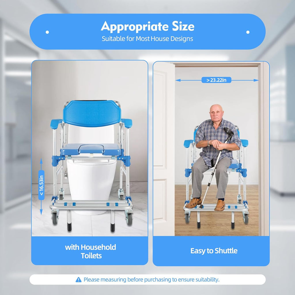 Shower Commode Wheelchair with 4 Universal Wheels, Foldable Pedal, 330Lbs Capacity N2946