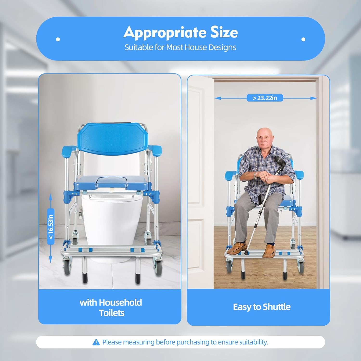 Shower Commode Wheelchair with 4 Universal Wheels, Foldable Pedal, 330Lbs Capacity N2946