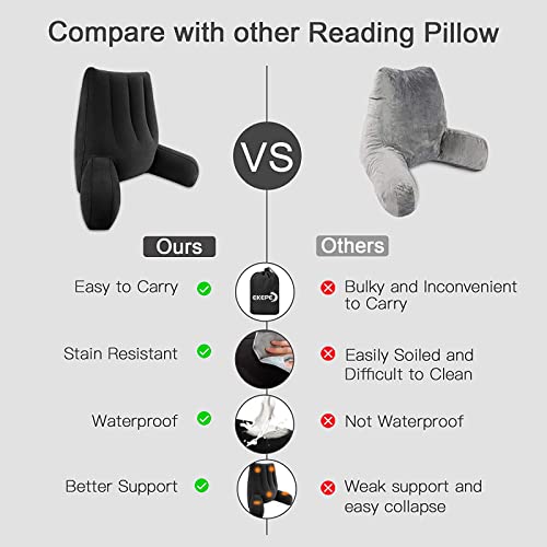 Inflatable Reading Backrest Pillow with Arm Support for Bed, Office, and Camping - Grey F153
