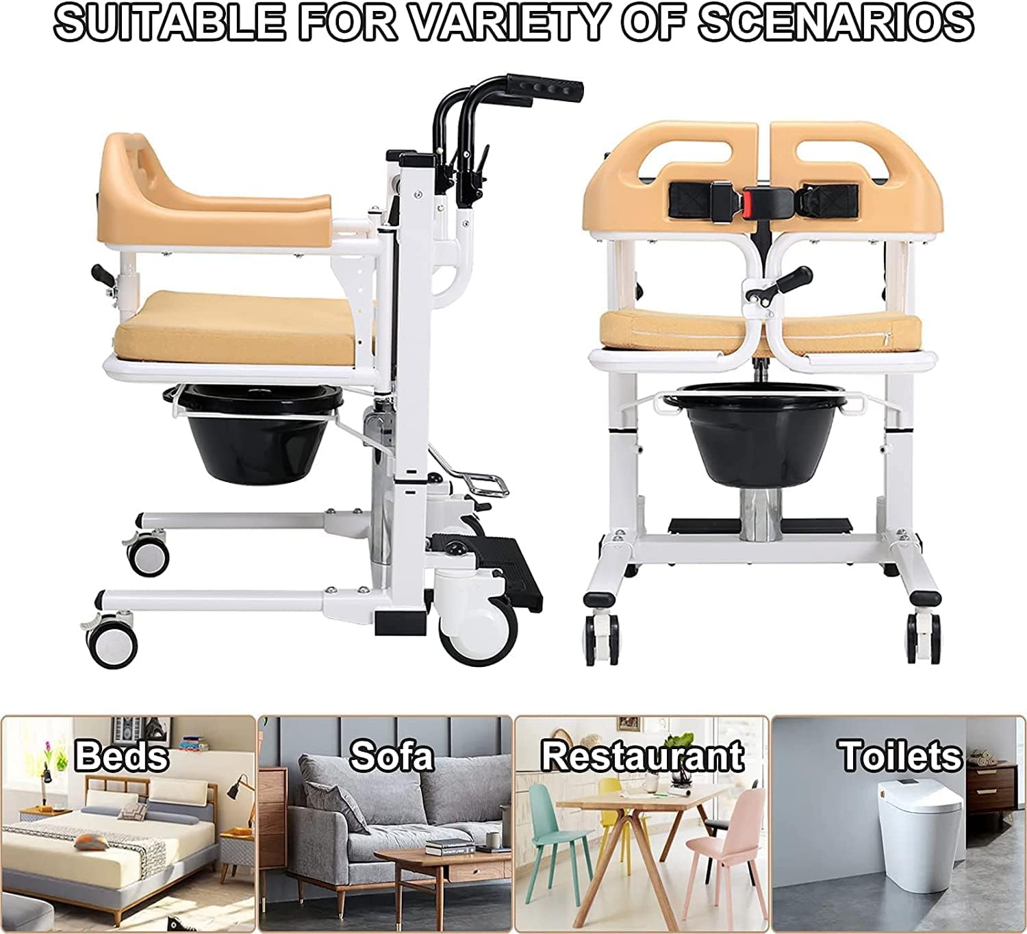 Hydraulic Transfer Wheelchair for Home Use with 180° Split Seat, 290 Lb Capacity D96417