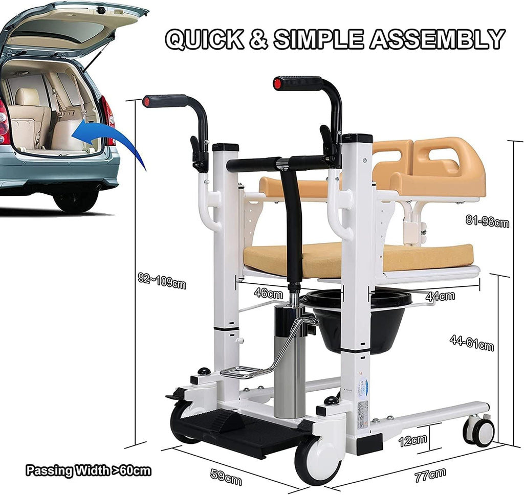 Hydraulic Transfer Wheelchair for Home Use with 180° Split Seat, 290 Lb Capacity D96417