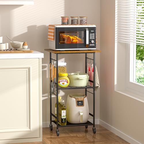 Rolling Kitchen Microwave Cart with Adjustable Shelf, 3 Tier Storage Rack on Wheels K20617