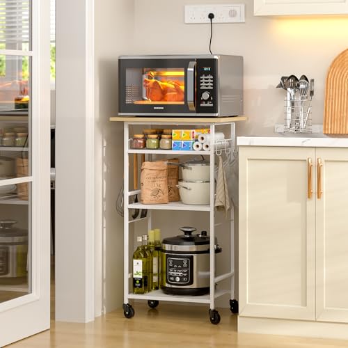 Rolling Kitchen Microwave Cart with Adjustable Shelf, 3 Tier Storage Rack on Wheels K20617