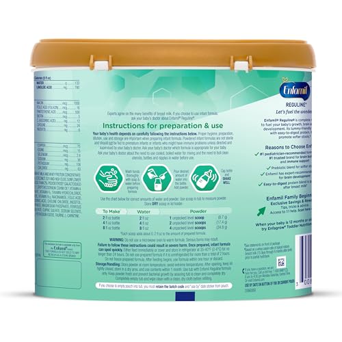 Enfamil Reguline Baby Formula, Milk-Based Infant Nutrition, Dual Prebiotics, 19.5 Oz A4296