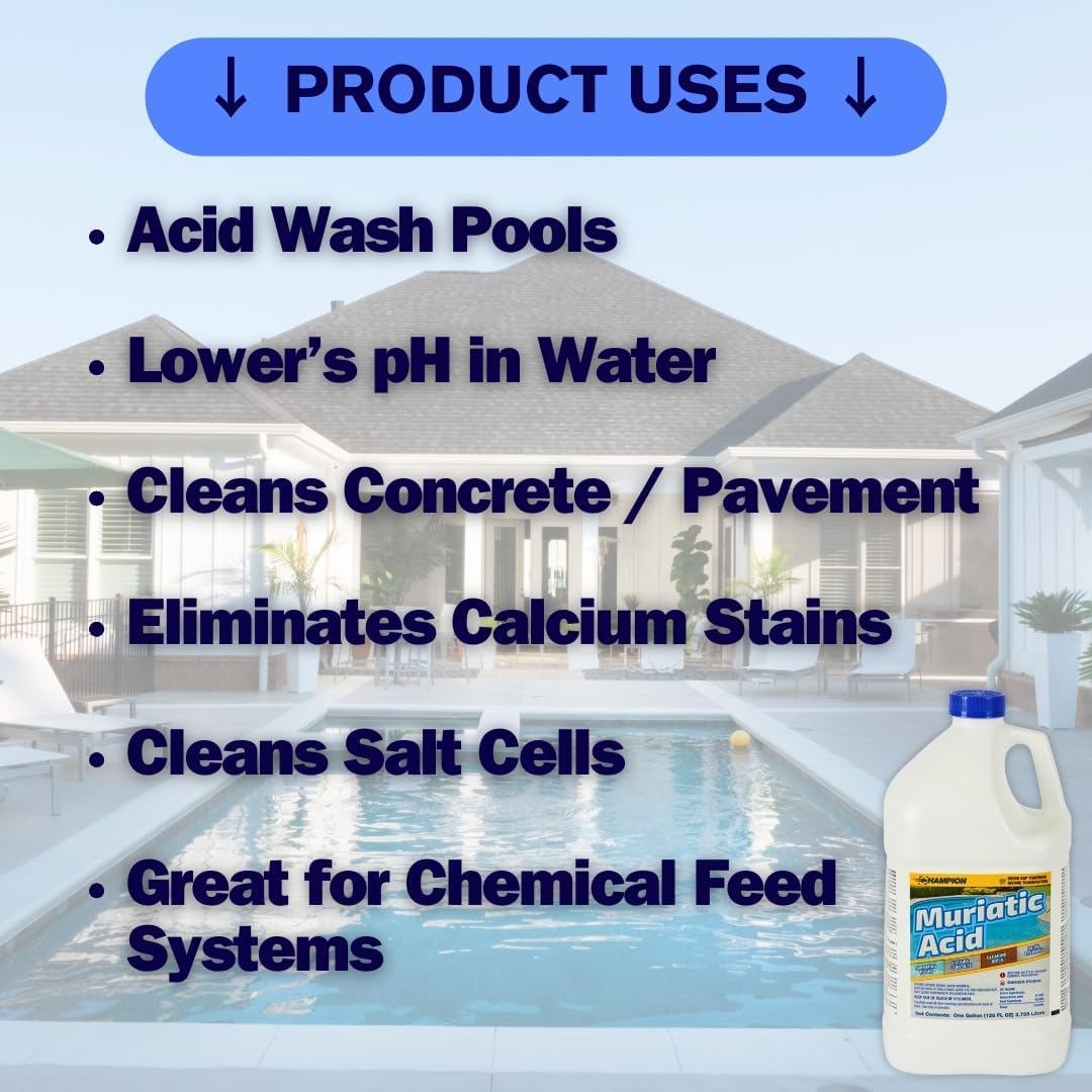 Champion Muriatic Acid for Swimming Pools & Spas, pH Reducer, 4 Gallon T549672
