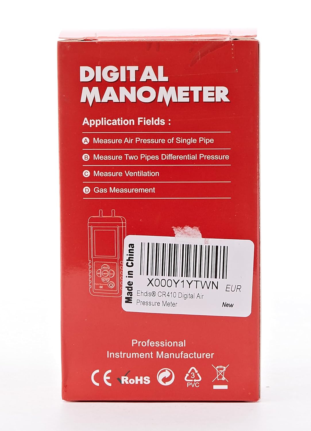 EHDIS Manometer Gas Pressure Tester Digital Differential Pressure Gauge HVAC M530411