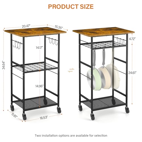 Rolling Kitchen Microwave Cart with Adjustable Shelf, 3 Tier Storage Rack on Wheels K20617