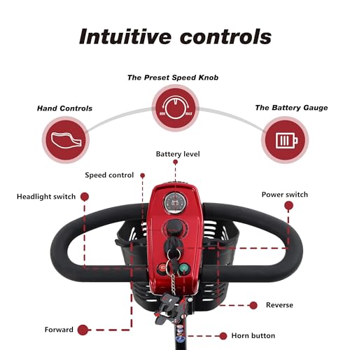 Outdoor Compact Foldable Mobility Scooter for Seniors with Basket, Red Q64050