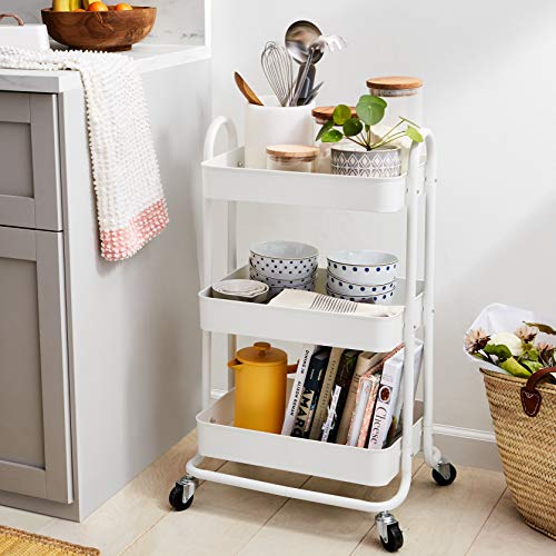 Amazon Basics 3-Tier Rolling Utility Cart with Lockable Wheels, White I730073