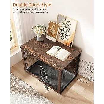 Megidok Wooden Dog Crate Furniture with Cushion and Tray A67595