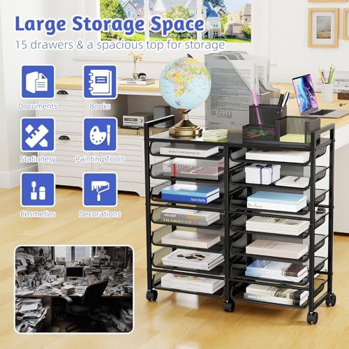 Simple Trending 14 Tier Rolling File Cart with Sliding Trays, Black C4528