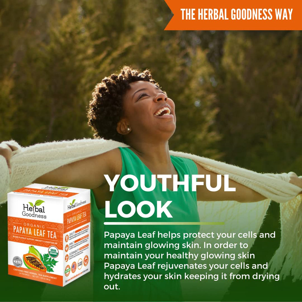Organic Papaya Leaf Extract Tea 24 Bags for Platelets & Digestive Health P5284