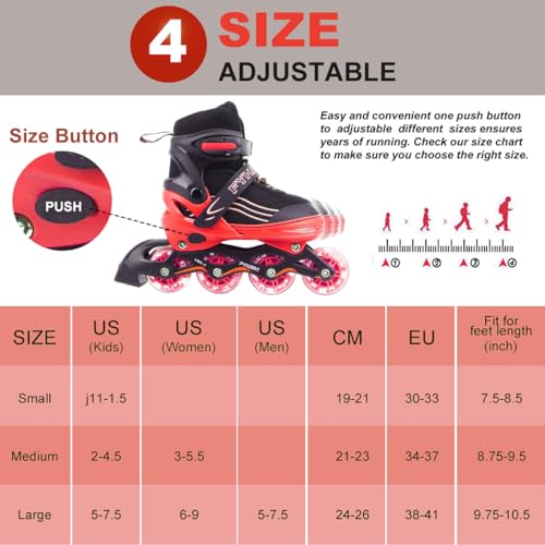 Adjustable Kids Inline Skates for Girls Boys, Purple & Black Light Up Wheels L1913
