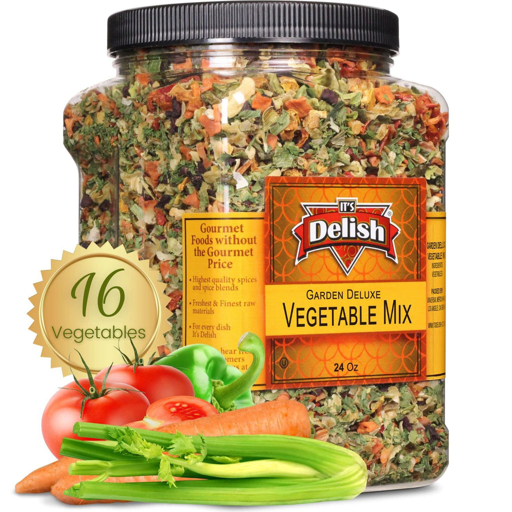 Garden Deluxe Vegetable Soup Mix by It’s Delish, 24 OZ Jumbo Container | 16 Natural Dehydrated Vegetables for Ramen Noodles, Soup Greens with Beets | Freeze Dried Veggie Blend | No MSG, Vegan, Kosher
