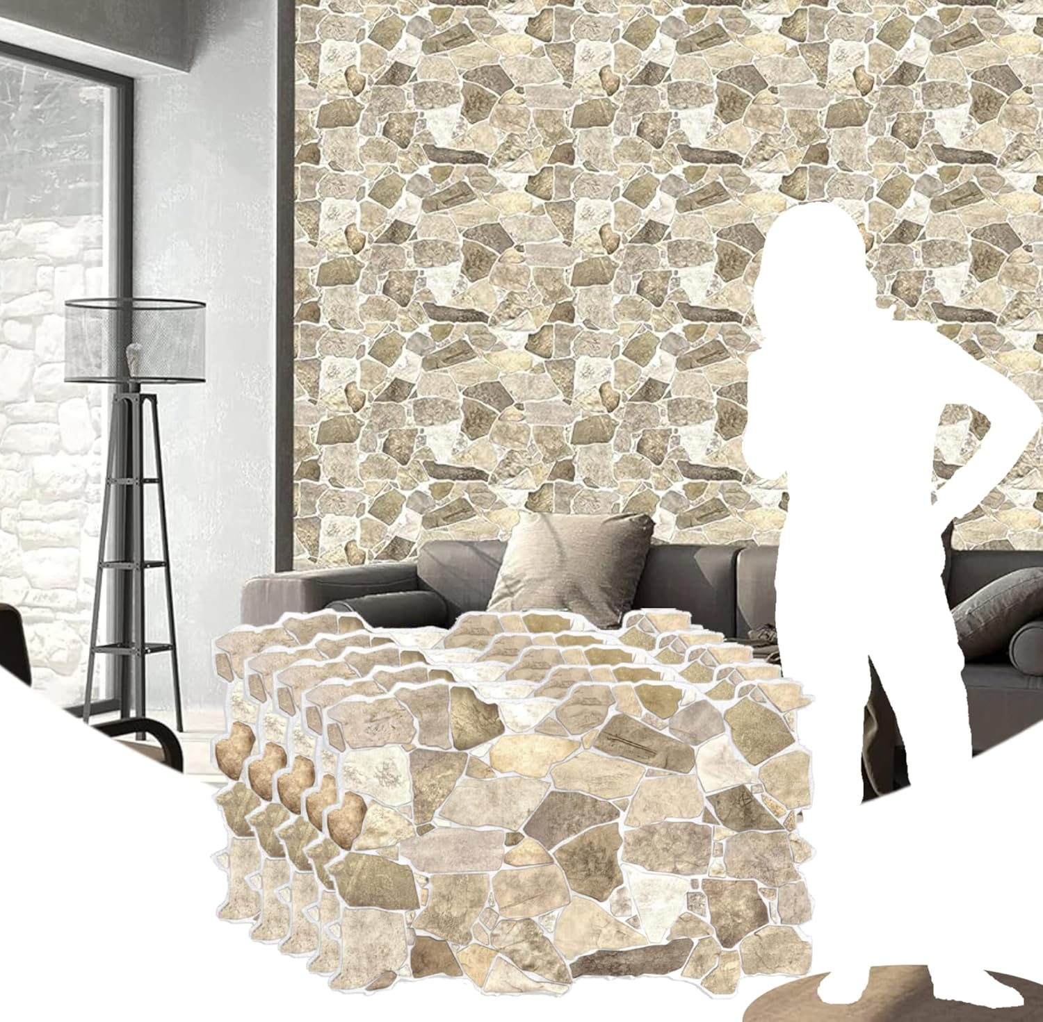 Dundee Deco 3D Wall Panels - Beige Brown Faux Stone PVC Wall Paneling for Interior Wall Decor, Pack of 5, Covers 33.5 sq. ft