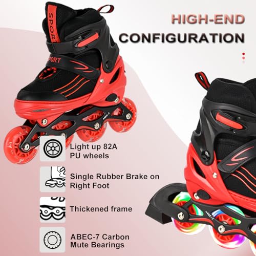Adjustable Kids Inline Skates for Girls Boys, Purple & Black Light Up Wheels L1913