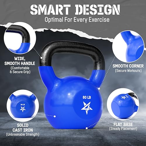 Yes4All 5-100 LB Vinyl Coated Cast Iron Kettlebells M964803