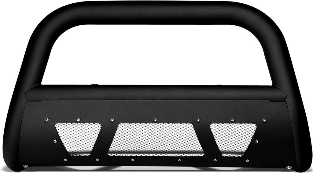 Matte Black Studded Mesh Bull Bar Brush Push Front Bumper Grill Grille Guard With Skid Plate Compatible With 10-23 Toyota 4Runner