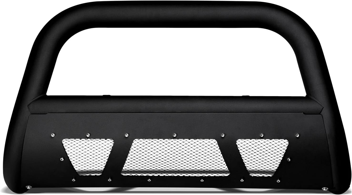 Matte Black Studded Mesh Bull Bar Brush Push Front Bumper Grill Grille Guard With Skid Plate Compatible With 10-23 Toyota 4Runner