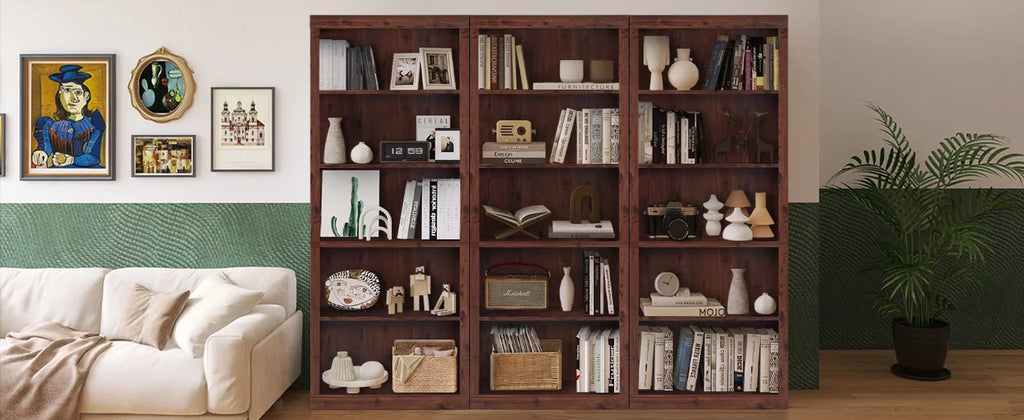 ENSTVER Wooden 5-Shelf Bookcase with Adjustable Shelves, Cherry D581