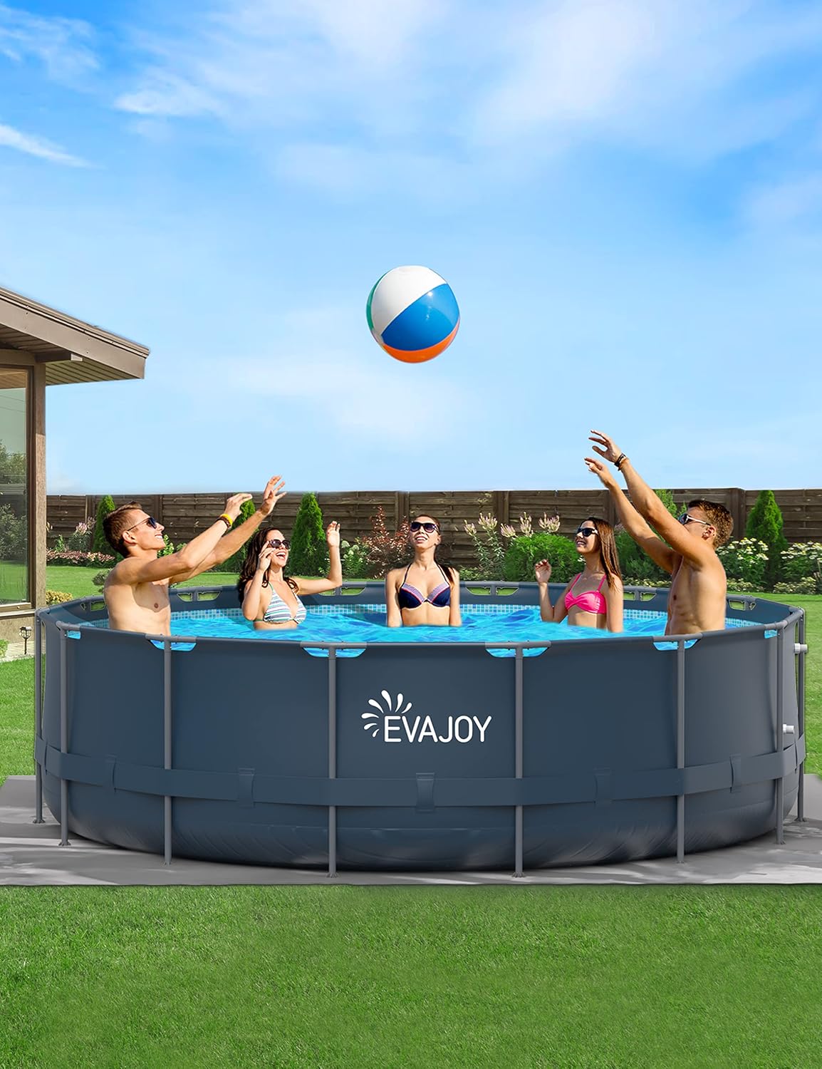16ft x 48in Metal Frame Above Ground Swimming Pool Set with Sand Filter Pump S7304