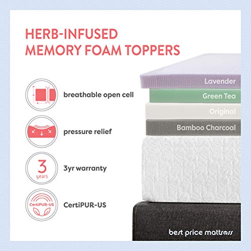 Queen Mattress Topper 2 Inch Ventilated Memory Foam, Green Tea Infusion, CertiPUR-US Certified C500