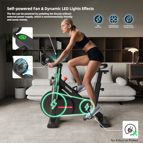 YESOUL Self-Powered Exercise Bike with LED Light Effects, Magnetic Resistance Indoor Cycling Bike P10924