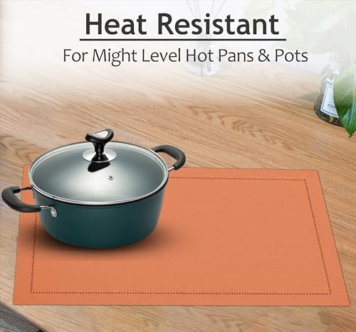 Ruvanti Linen Placemats Set of 6, 13x19 Inch, Hemstitch, Heat Resistant, Machine Washable, Ivory C907