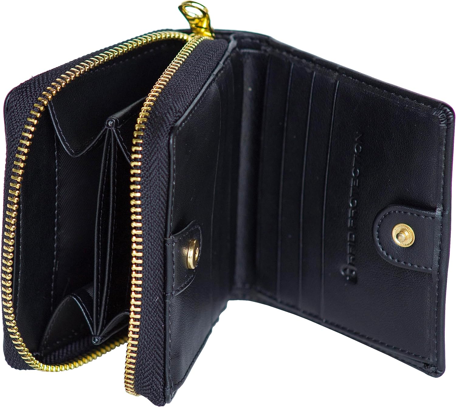 Women's Genuine Leather Scan Proof Small Zip Wallet Black N827