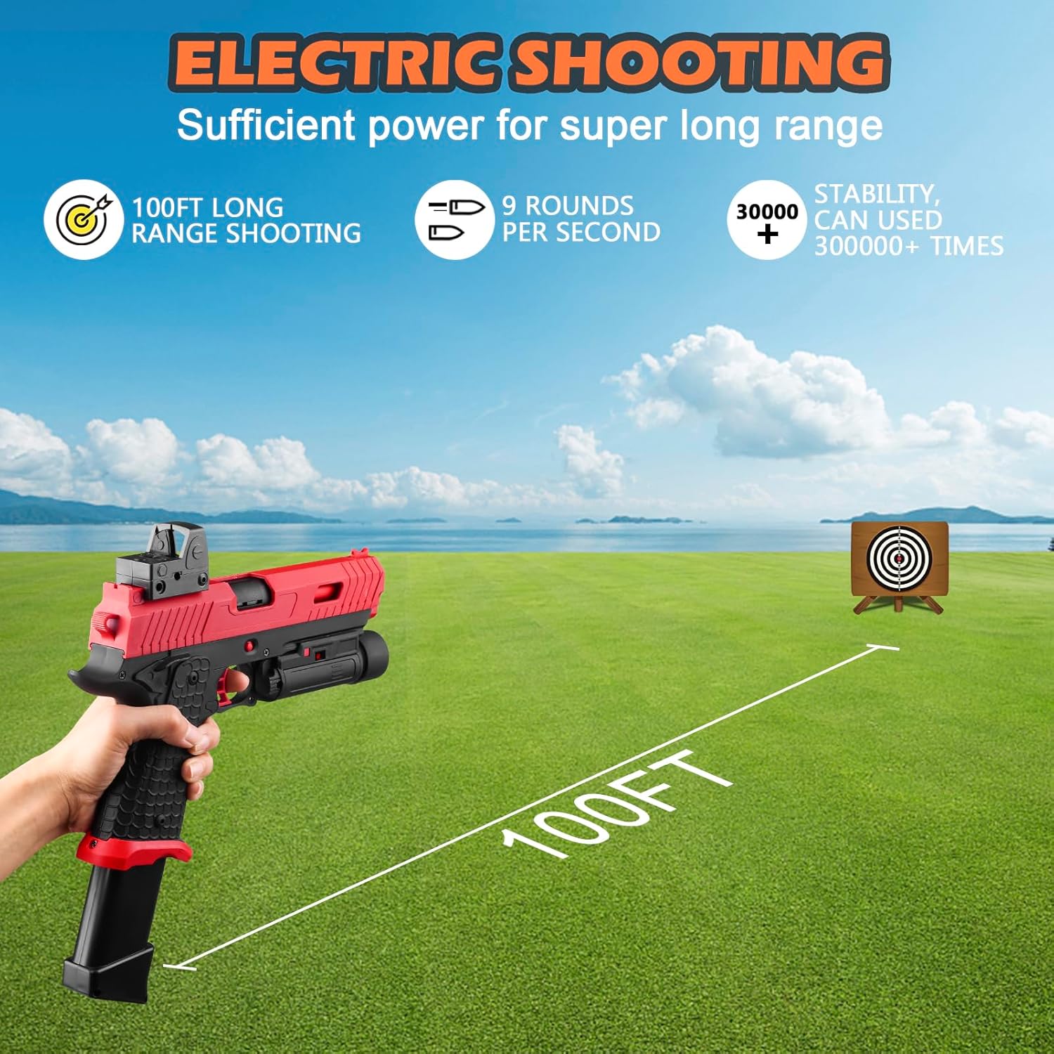 Electric Gel Toys X5 Full Auto Splat-Blaster with Drum and Goggles for Outdoor Team Game, Red B745