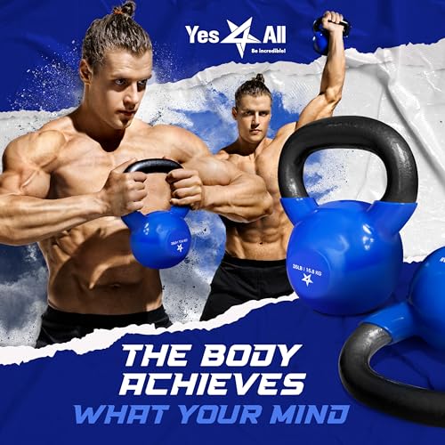 Yes4All 5-100 LB Vinyl Coated Cast Iron Kettlebells M964803