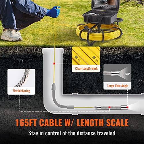 VEVOR Sewer Camera with 512Hz Locator, 165 ft, 9" Pipeline Inspection Camera with DVR P847