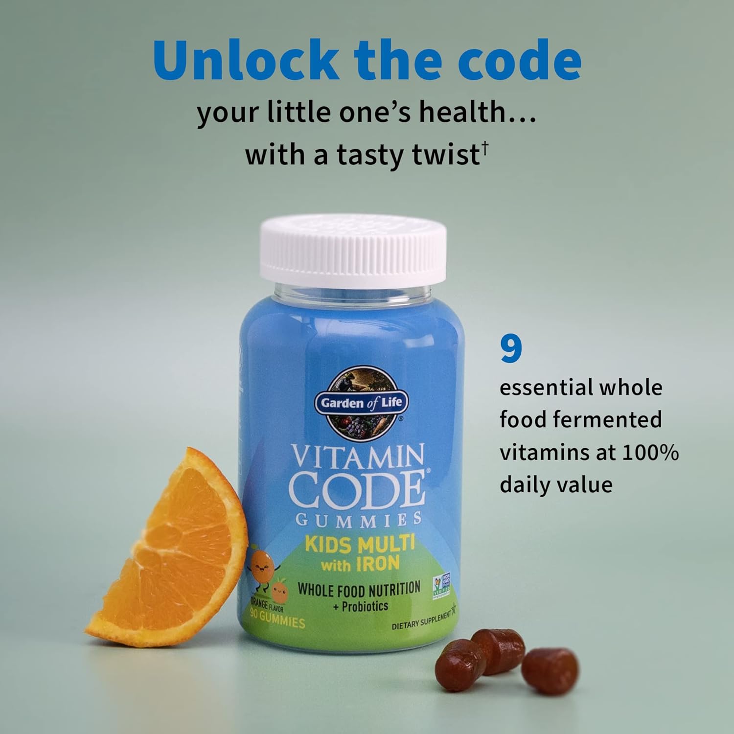 Garden of Life Kids Multivitamin Gummy with Iron & Probiotics, Orange, 30 Day Supply T82752