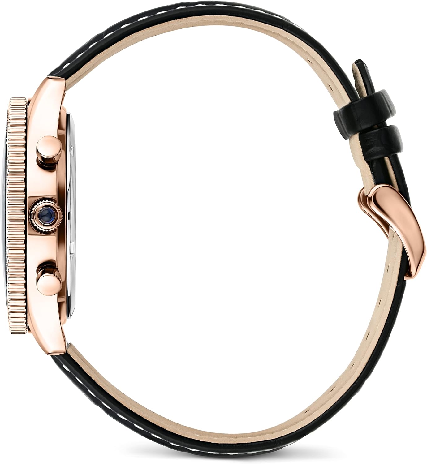 Stauer 1916 Midnight Flyboy Men's Chronograph Watch, Rose Gold Case, Black Leather Band Q2464