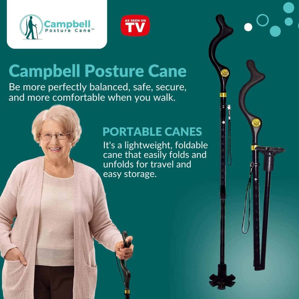 Campbell Posture Cane Folding Walking Stick for Seniors, Heavy-Duty Aluminum U1345