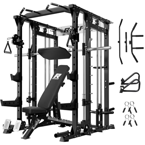 RitFit Buffalo Smith Machine Power Cage with Lat Pull-Down & Cable Crossover for Home Gym V3251
