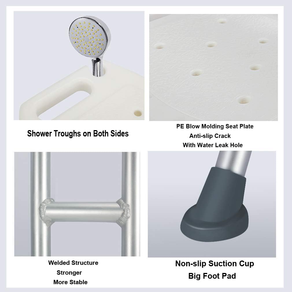 Folding Bath Stool with Back, Adjustable Shower Bench for Elderly, Anti-Slip Rubber Feet M3563