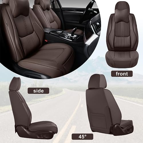 Car Seat Covers Full Set Waterproof Leather Front and Rear with Head Pillow Black Navy U136