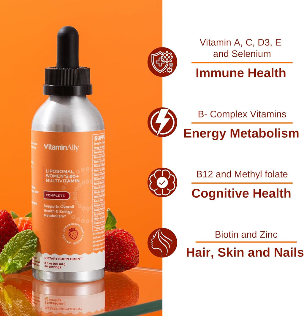 Liposomal Women's 50+ Liquid Multivitamin Drops, Sugar Free, Natural Strawberry, 3 FL Oz Q797228