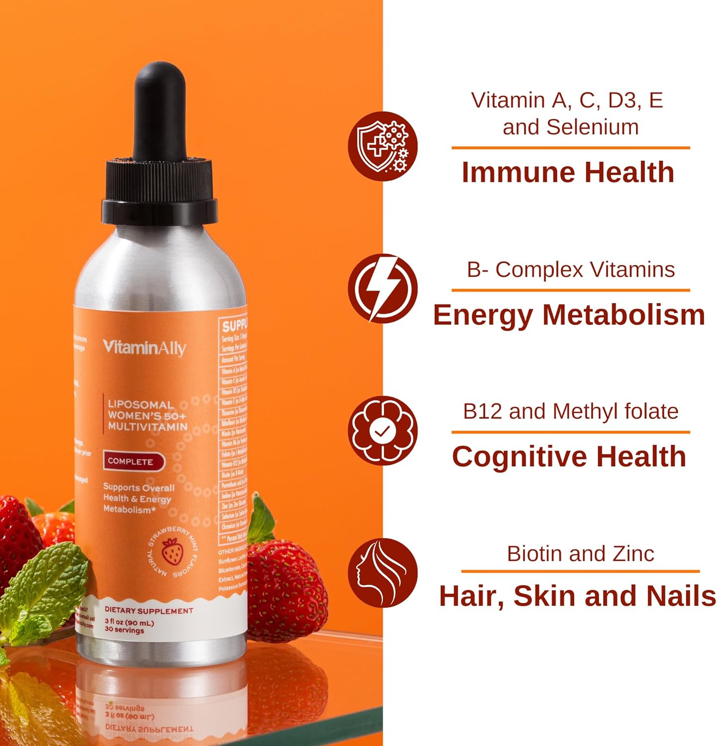 Liposomal Women's 50+ Liquid Multivitamin Drops, Sugar Free, Natural Strawberry, 3 FL Oz Q797228