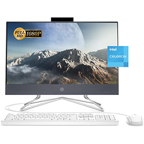 HP 2022 Newest AIO Desktop, 21.5" FHD Display, Intel Celeron G5905T Processor, 12GB RAM, 256GB PCIe SSD, Webcam, DVD-RW, Wi-Fi, HDMI, Bluetooth, Wired KB and Mouse, Windows 11 Home, Blue